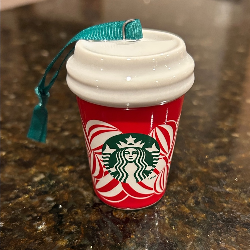 NWOT 2024 Starbucks Cup Ornament in Red and White Peppermint